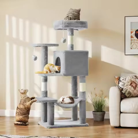Large Tree Cat Tower – Multi-Level Cat Climbing Tower with Hammock